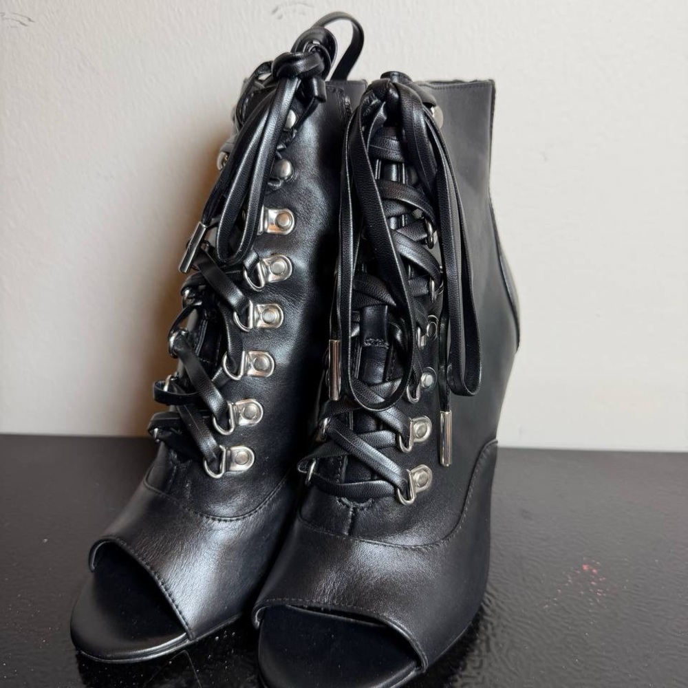 Charles David Black Lace-Up Peep Toe Heels